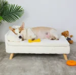 Pet Dog Cat Sofa with Solid Wood Legs Indoor L-Shaped Plush Sofa with Soft Cushion - Image 2